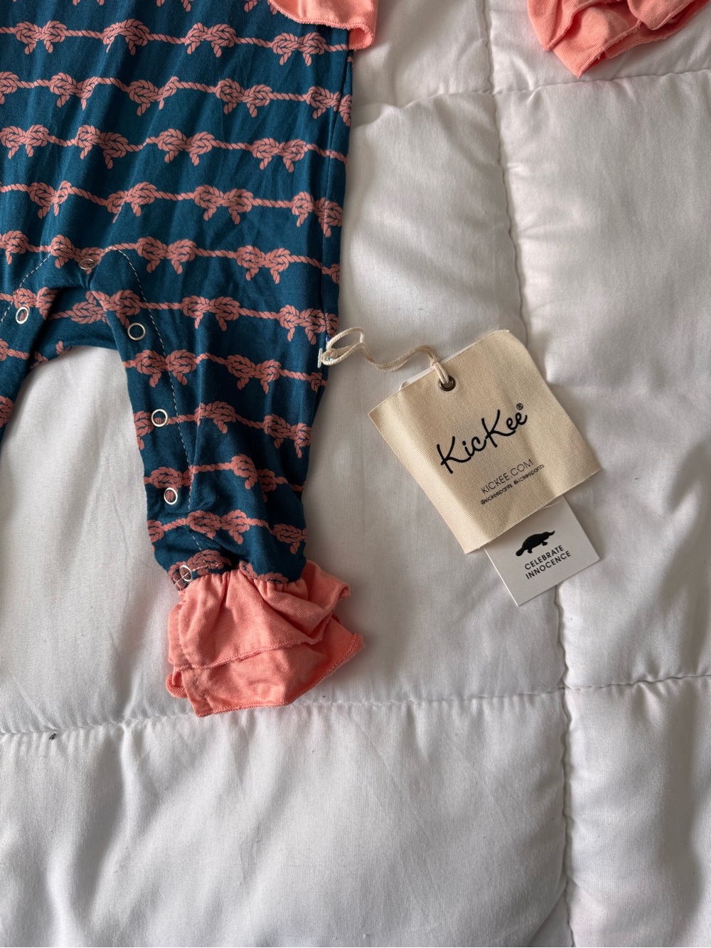 Kickee Knotted Rope Ruffle Hem Button Down Coveralls - Picture 2 of 4